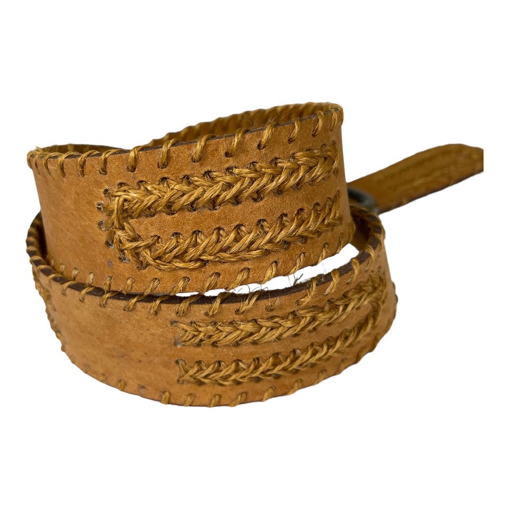 Vintage Tan Leather Woven Belt 32 Boho Western Coastal Cowgirl Casual - Picture 2 of 4